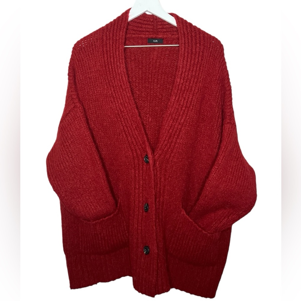 Ruti Wool Alpaca Blend Oversized Chunky Cardigan Cozy Holiday Red L/XL